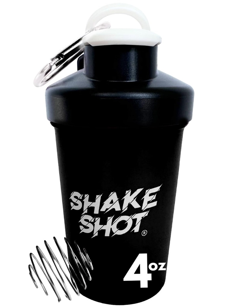 Botella Mini Shaker Negro - 4oz para Pre Workout, Creatine, Pequeños Suplementos Scoop (No para Proteína) Clip &amp; Shaker Ball
