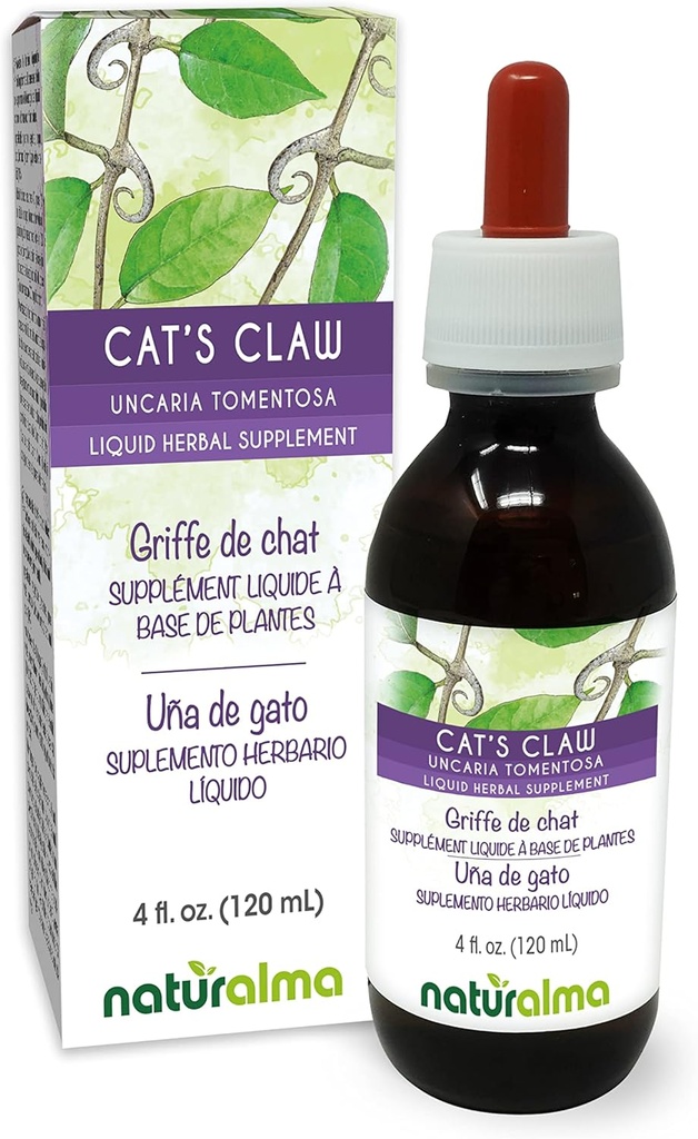 Naturalma Cat's Claw (Uncaria tomentosa) bark Alcohol-Free Tincture - 4 fl oz Liquid Extract in Drops - Herbal Supplement - Vegan