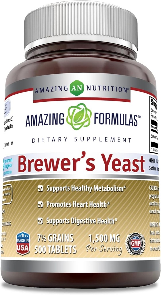 Amazing Formulas Brewers Yeast 1500mg Per Serving 500 Tablets Supplement | Non-GMO | Gluten Free | Made in USA