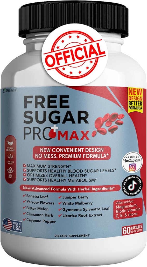 Free Sugar Pro Max All Natural Formula to Maintain Healthy Levels, Maximum Strength Daily Formula, Blood Sugar Health Reviews (1 Pack - 60 Capsules)