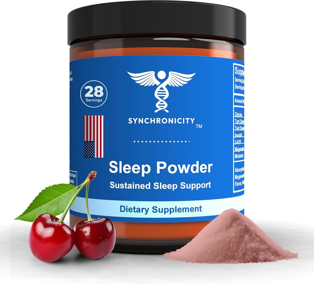 Polvo de magnesio para el sueño, cerezas de tarta, 1 mg Melatonina & Glycine Natural Ingredient benéfico suplemento. Calming, Stress Relief Sleep Drink Mix Powder Relief Aid. Unique Blend by Yale DRS