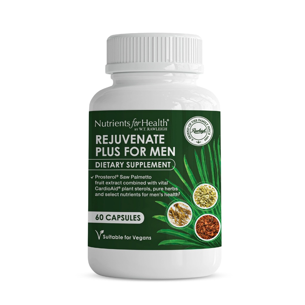 Rawleigh Rejuvenate Plus for Men: 60 Vegan Capsules ← High-Potency 320mg Saw Palmetto ← Pumpkin Seed, Pygeum Bark ← Plant Sterols, Lycopene &amp; Rosemary ← Prostate Health Support Supplement