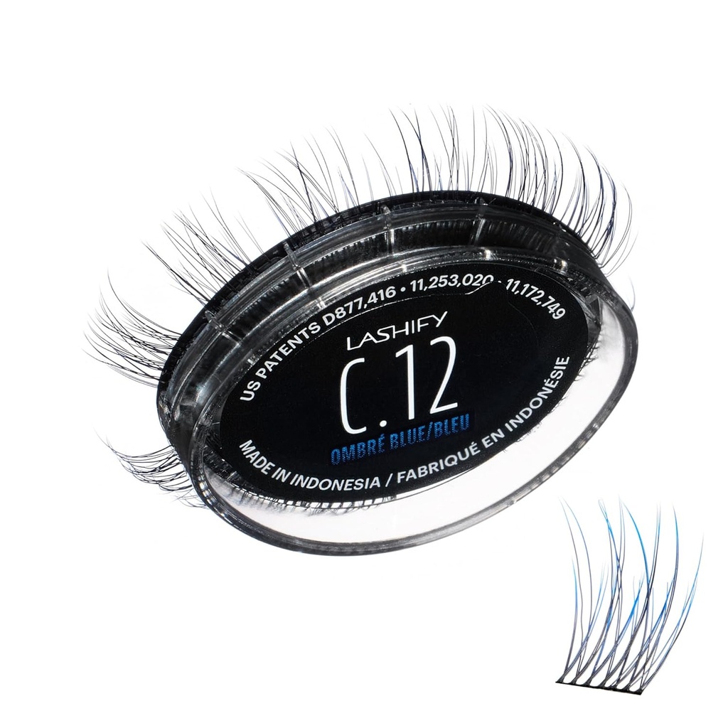 Lashify Curl 12mm Gossamer Eyelash Extensiones Rellenar en Ombre Blue, Easy DIY False Lashes para un look natural