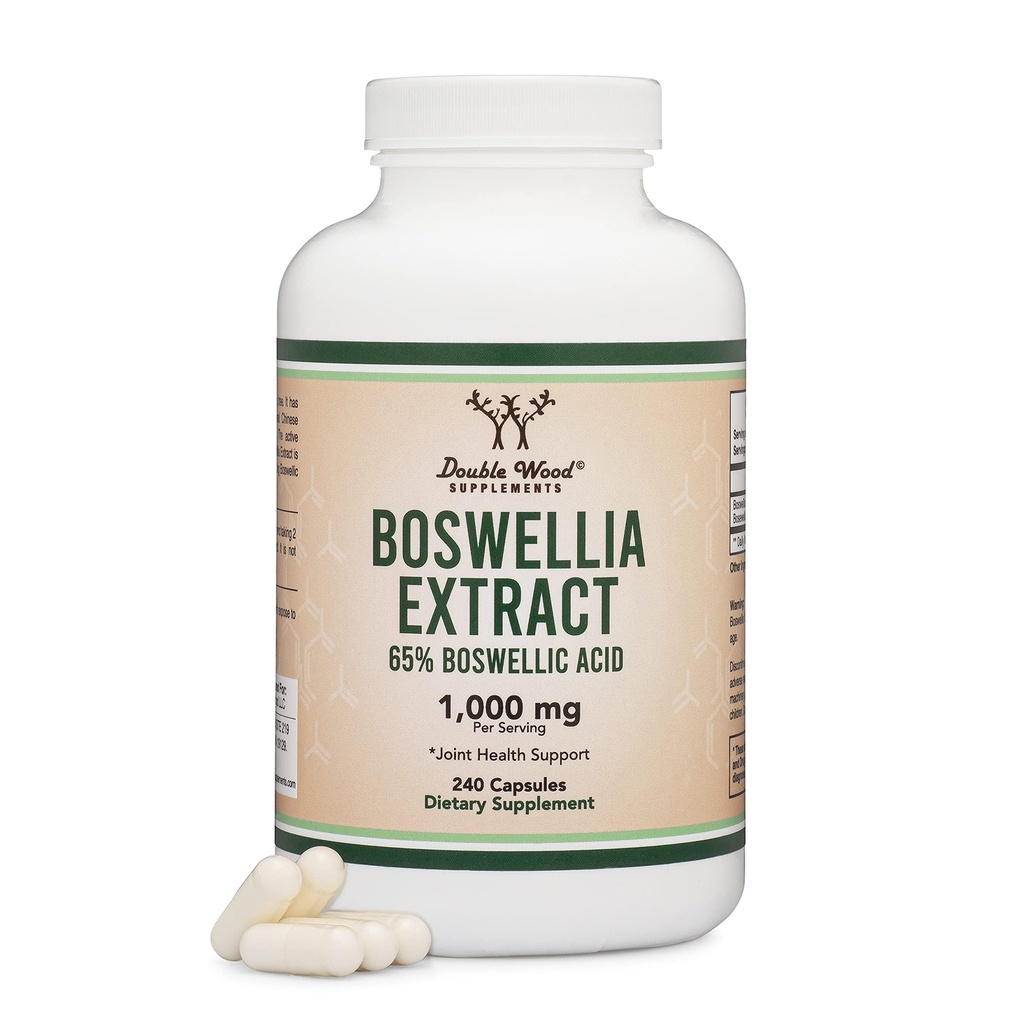 Boswellia Serrata - 240 Capsules (Max Strength 1,000mg of 65% Boswellic Acid Extract) Boswellia Extract Capsules (Joint Support Supplement for Joint Health) Third Party Tested by Double Wood