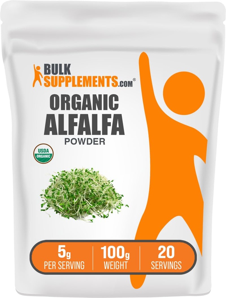 BulkSupplements.com Orgánica Alfalfa Grass Powder - Suplemento Alfalfa, Green Superfood Powder - Vegan & Gluten Free, 5g por Serving, 100g (3.5 oz) (Pack of 1)