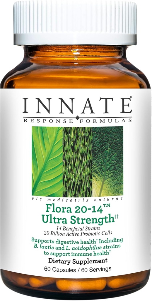 Respuesta inicial Fórmulas Flora 20-14 Ultra Strength - Suplemento probiótico con 20 Billones CFU - 14 Strains probióticos - Vegetariano y no GMO - Hecho sin 9 alérgenos alimentarios - 120 cápsulas ules