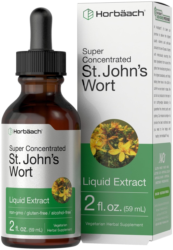 Horbäach St Johns Wort Tincture | 2 Fl Oz | Alcohol Free | Vegetarian Liquid Extract | Non-GMO, Gluten Free Supplement