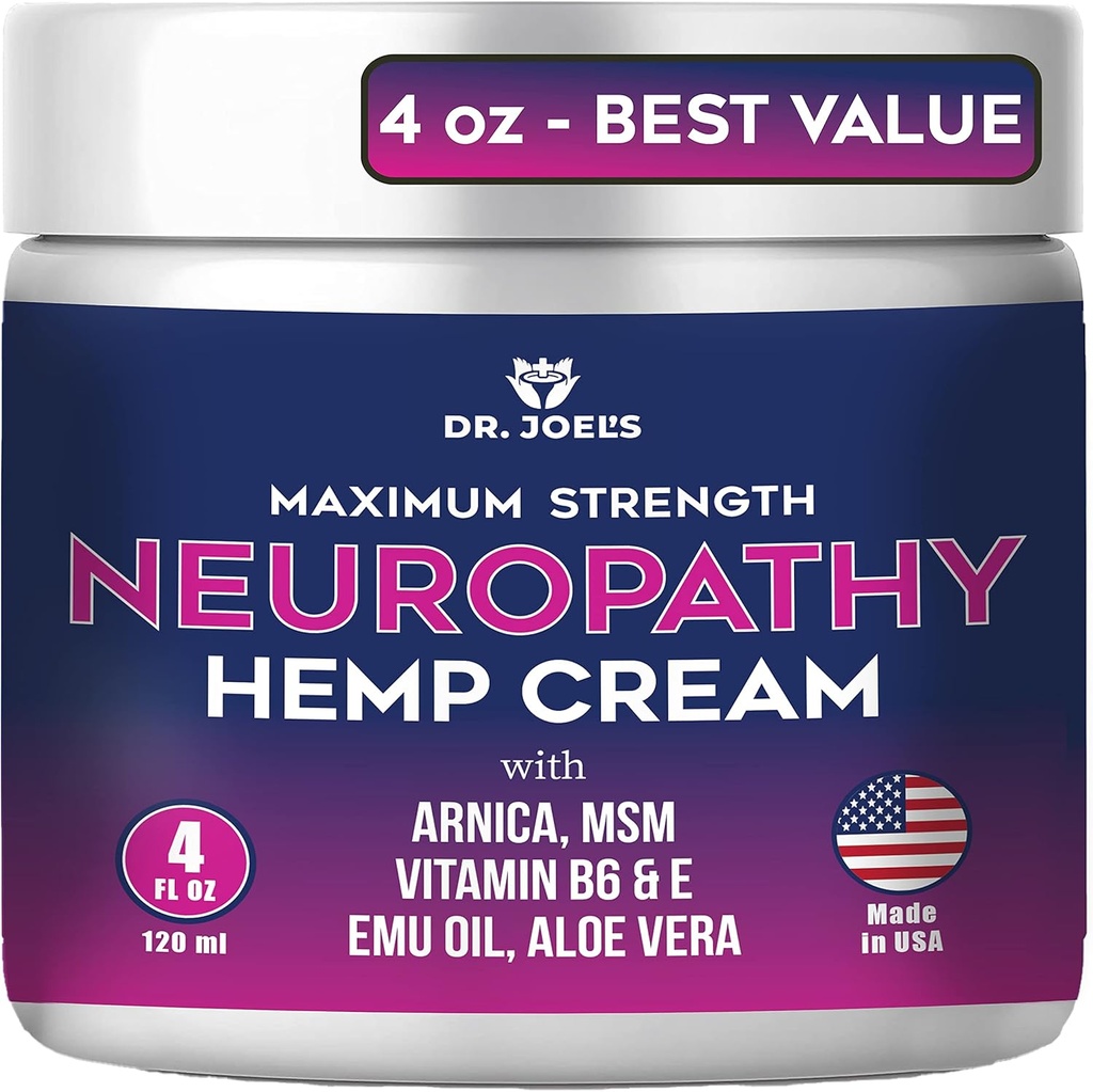 Crema de Neuropatía del Dr. JOEL - Crema de Alivio Nerve de máxima fuerza para Pies, Manos, Legs- 4 OZ Grande - Hecho en EE.UU.
