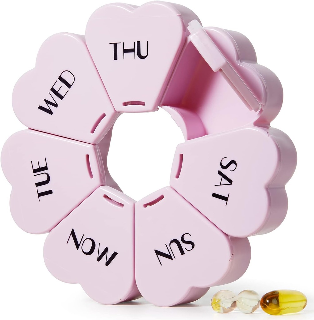 MOLN HYMY gran organizador semanal de píldoras, caja de plumas de niña 7 días, púrpura de vitaminas diarias rosas para aceite de pescado/medicina/Suplementos