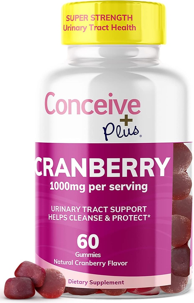CONCEIVE PLUS Cranberry Gummies - 1000mg Strength Cranberry Gummy Vitaminas, Salud Urinaria, 60 Conde de Gummy, 30 Day Supply