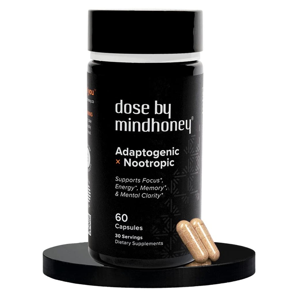 MINDHONEY | DOSE 60 Count, Premium All-in-One Nootropic Brain Supplement | Focus, Mood, Energy, & Memory | Functional Mushrooms & Adaptogens - Lion’s Mane, Ashwagandha, L-Theanine, Bacopa, & Vitamins