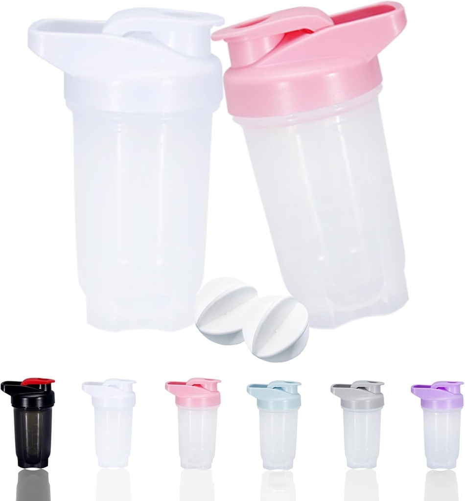 Shaker Bottle Protein Shakes Cup y 10 onzas/300ML Shaker Botella con Whisk Balls, Protein Shakers Bottles Set, plástico no BPA(White+Pink(2PCS))