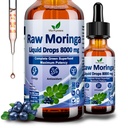 Raw Moringa Liquid Drops 8000 mg, Orgánica Moringa Oleifera Leaf Extract w. Supergreens Blend of Wheatgrass, Barley Grass for Antioxidant, Energy &amp; Immune, High Potency Than Capsules Powder