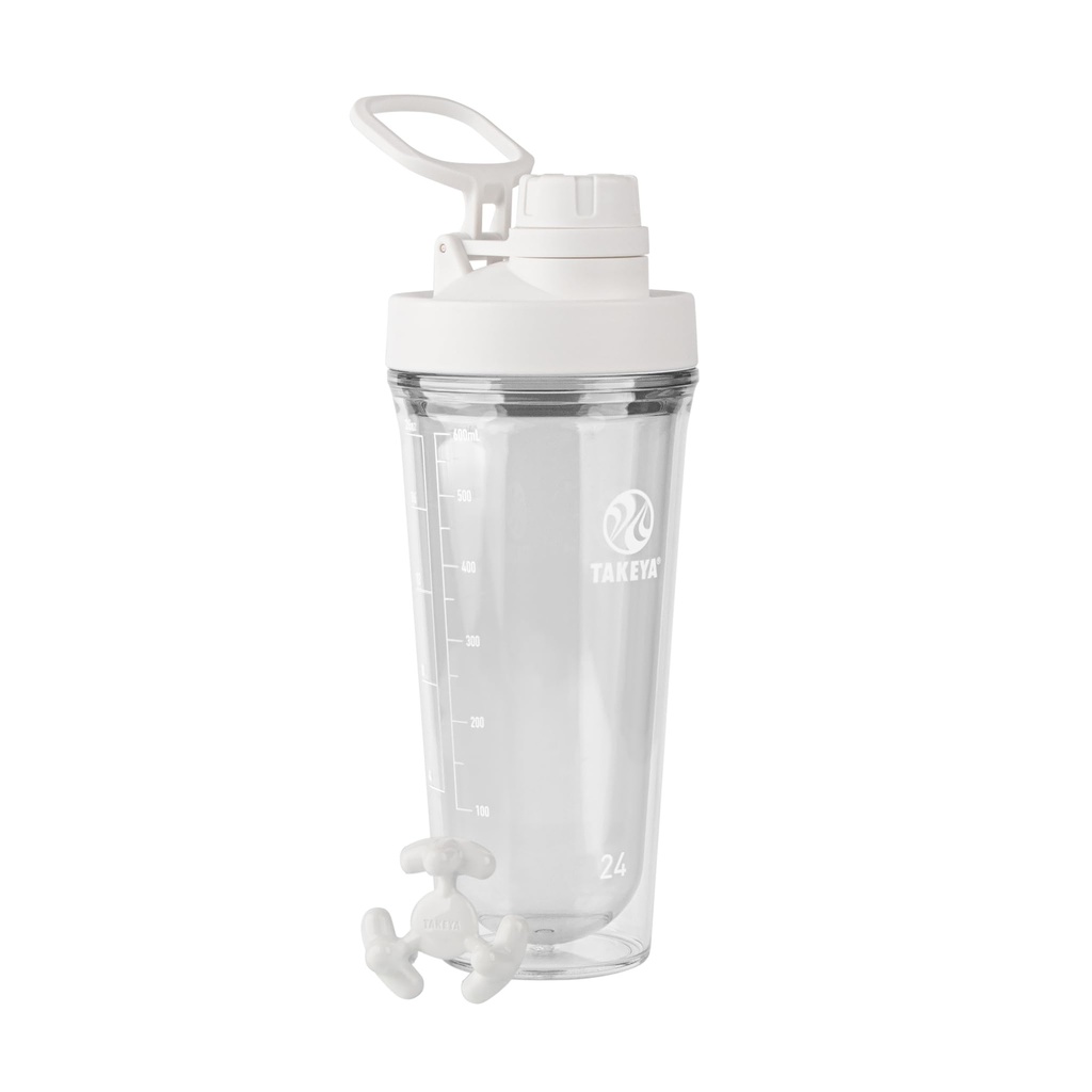 Takeya Protein Shaker - Botella de plástico sin BPA con Leak-Proof Spout Lid - Easy Carry Shaker for Gym &amp; Más - Dishwasher-Safe Reusable Shaker with Spout Lid - 24 oz, Cloud White