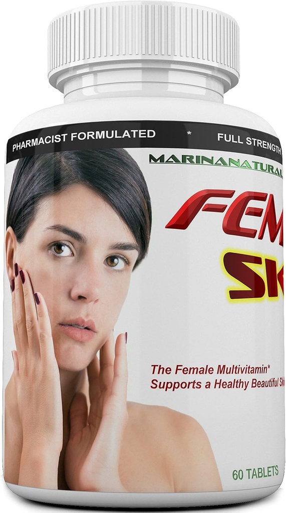 FEMVIT Skin Multivitamin, Multi-Minerals " Herbal Extracts for Younger Skin. Anti Aging, Anti Wrinkle with Collagen, Hyaluronic Acid and Biotin. 60 Tablets (No a Cream)