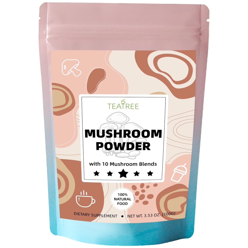 10 Mushrooms Extract Powder, Mushroom Supplement Blend for Coffee, Beverages &amp; Smoothies, Natural Focus, Energy &amp; Immune Support Supplement - 3.53 oz / 100g