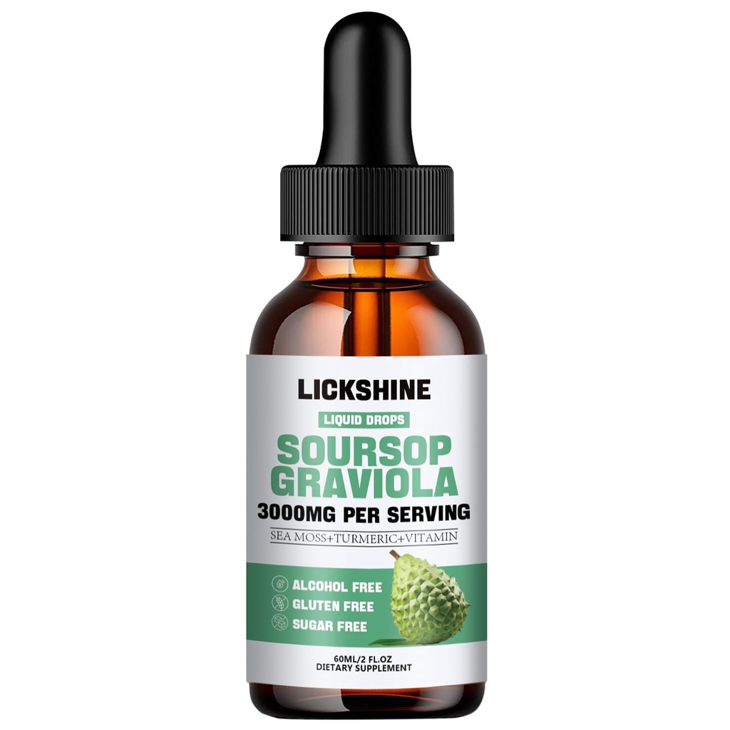 1 Packs 3000MG Soursop Graviola Liquid Drop for cell Support &amp; Regeneración, lmmune, Gut, Antioxidant, Mood, Relax, Liver and Sleep Zzz - Soursop Graviola Leaf Extract, Sea Moss, Turmeric - 2Fl Oz