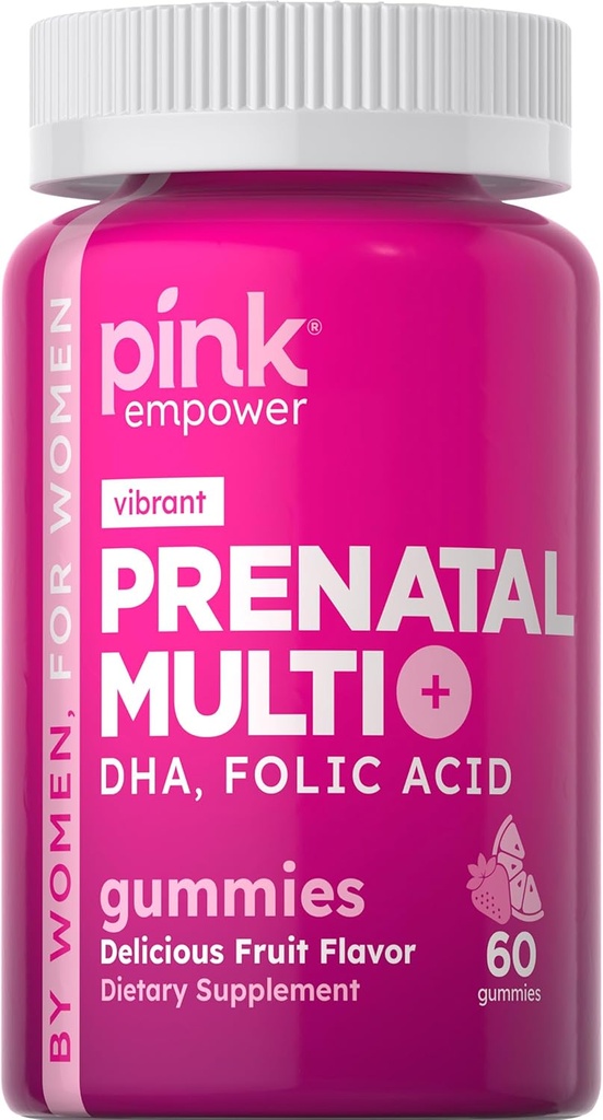 PINK Vitaminas prenatales TENIDO 60 Gummies con DHA y ácido fólico TENIDO No GMO &amp; Gluten Free Multivitamin ANTE Fruit Flavor