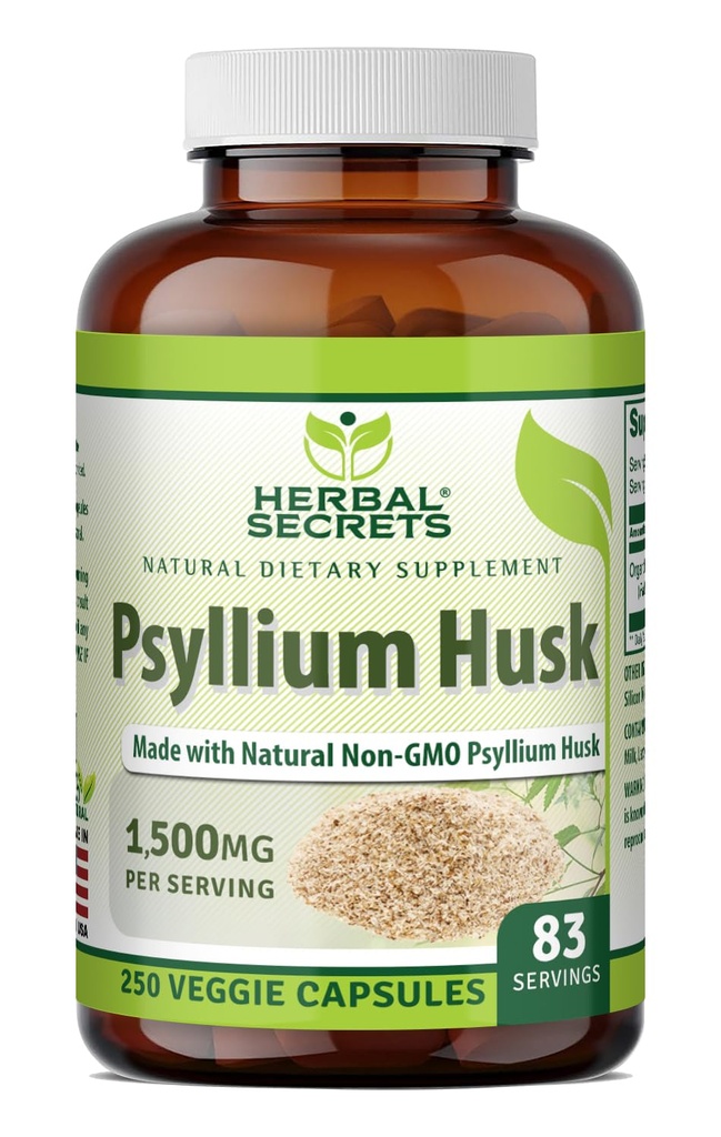 Herbal Secrets Psyllium Husk Supplement | 500 Mg | 250 Veggie Capsules | Non-GMO | Gluten Free | Made in USA