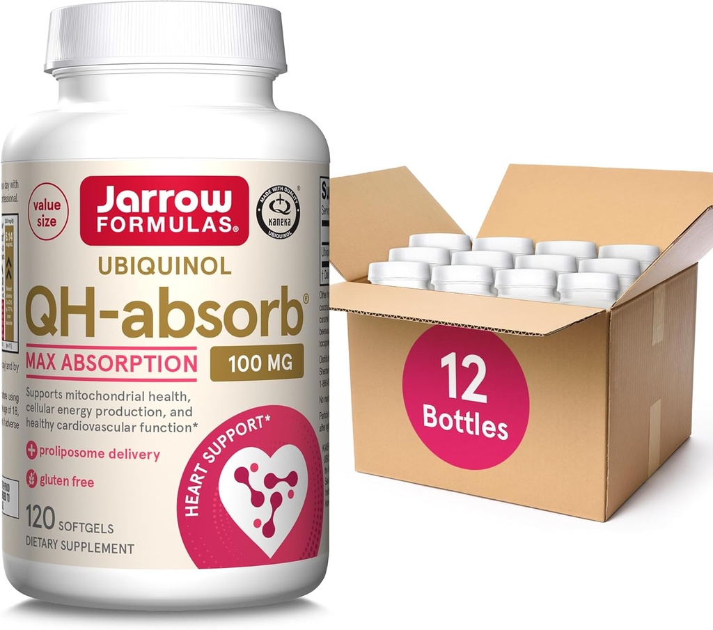 Fórmulas Jarrow QH-Absorb, 100 mg, Suplemento dietético Ubiquinol para la función cardiovascular saludable, 120 Softgels, 120 Day Supply,12 Packs