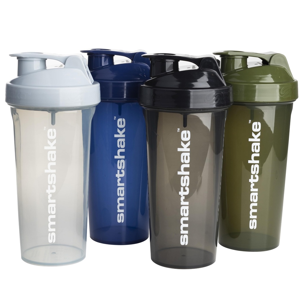 Smartshake Lite 4-Pack Protein Shaker Bottle 800 ml  durable 27 oz - Leakproof Screw-on Lid - BPA Gratis – Unisex - Mist Gray, Army Green, Black, Navy Blue