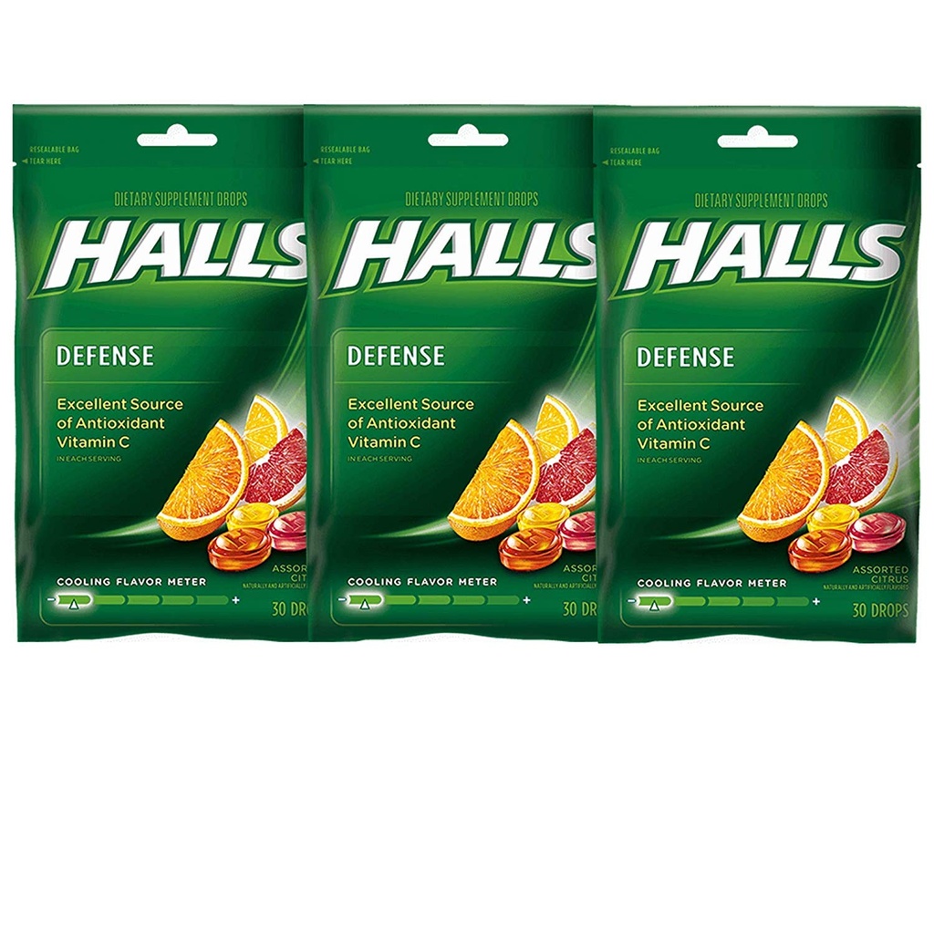 Halls Defensa Las gotas de vitamina C surtido Citrus - 30 ct, Pack de 3
