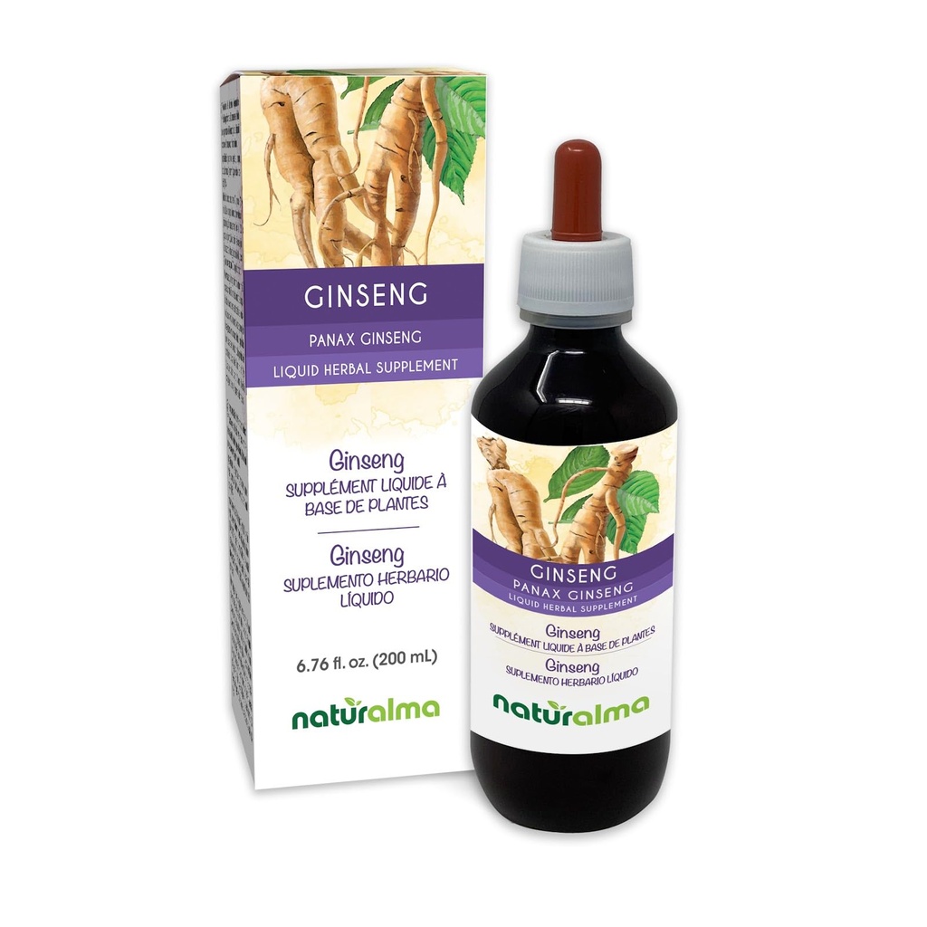 Naturalma Ginseng (Panax Ginseng) Root Alcohol-Free Tintura - 6.76 fl oz Liquid Extract in Drops - Herbal Supplement - Vegan