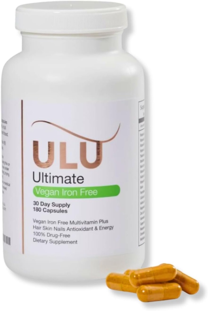 Ultimate Multivitamin: Vegan, Iron Free, promueve el cabello más fuerte, la piel, las uñas y mejora la energía antioxidante con mejor sueño y menos estrés - 180 cápsulas (30-Day Supply)