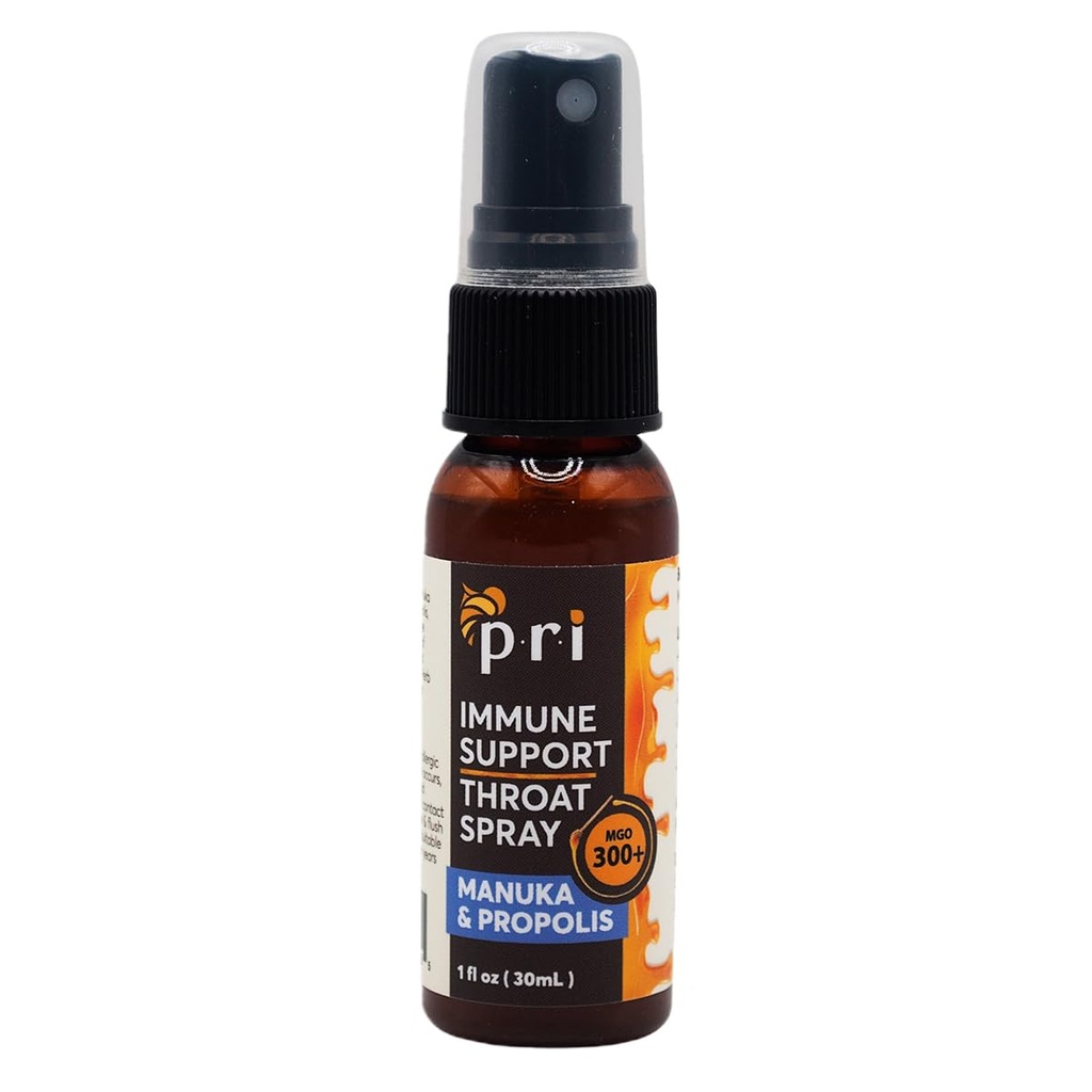 P.R.I Propolis Throat Spray con Manuka Honey, Sore Throat &amp; Immune Support, Fresh Peppermint Taste, 1oz