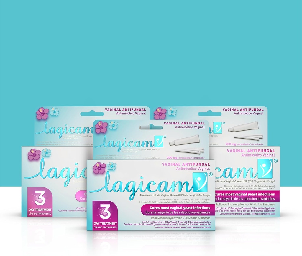 Lagicam 3 Day Yeast Infection Treatment for Women, Start Working on The 1st Day, Miconazole Nitrate, Antifungal Vaginal Cream for Itching and Irritation, 3 Disposable Applicators & Cream (Pack of 3)