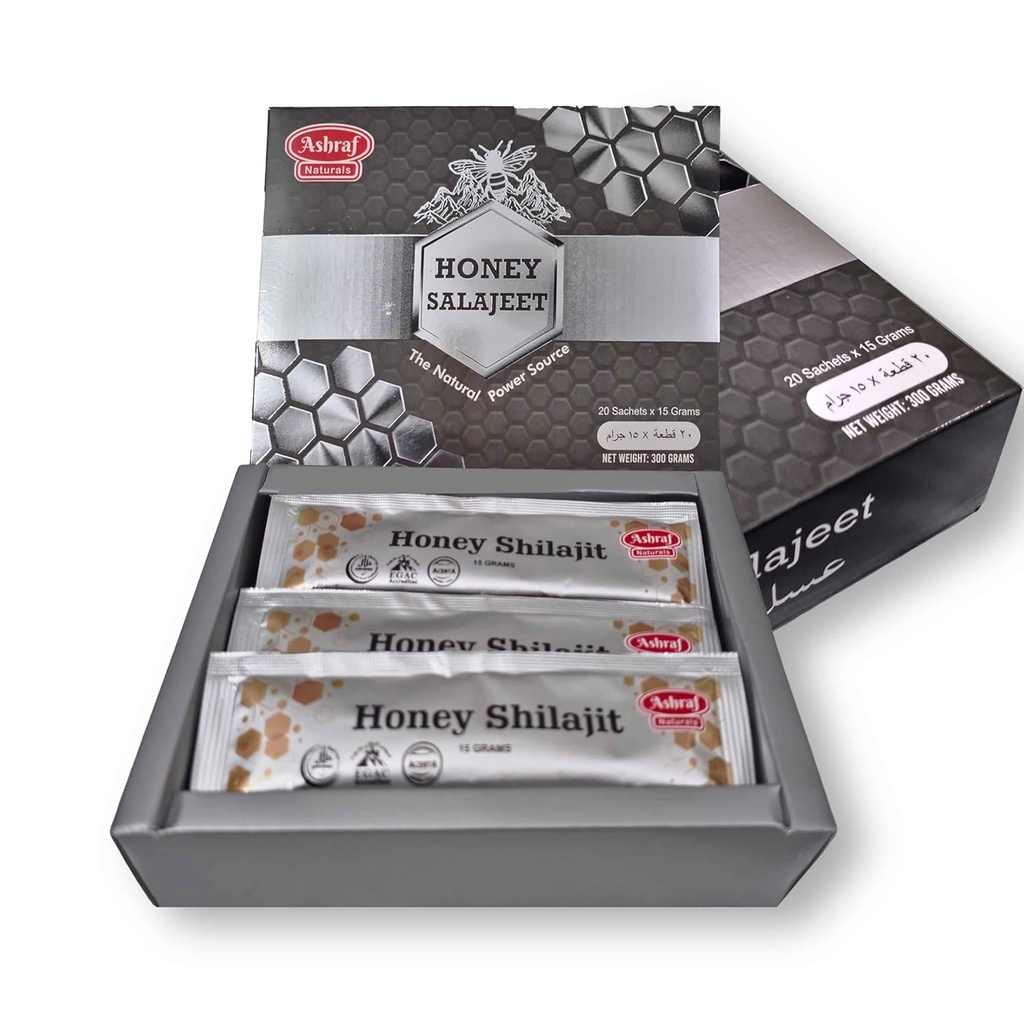 Natural Shilajit Honey Sticks 15 Gram Each 20 Sticks - Shilajit Resin with Pure Raw Honey, Fulvic Acid & Trace Minerals, Plant Based Nutrients for Energy, Vitality & Immune Support ||20 Sticks