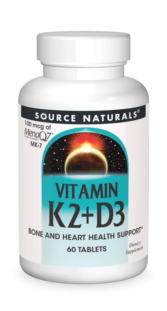 Fuente Naturales Vitamina K2 + D3 Hueso & Complejo de Salud Corporal - 400 UI Vitamina D3 &amp; 100 mcg Vitamina K2 (MK-7) con Calcio - 60 Tabletas