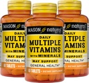 MASON NATURAL Múltiples vitaminas diarias con minerales - 24 vitaminas esenciales y minerales, todo en una multivitamina, soporta salud general, 60 tabletas (Pack of 3)