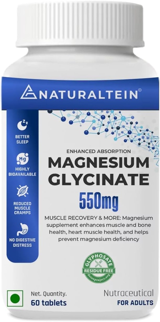Magnesio Glycinate Suplemento - 60 Tabletas x 121 mg Magnesio Elemental, 555 mg Una vez que las mujeres diarias Pure Chelated Bisglycinate for Good Health and Sleep - Tested and Trusted for Heavy Metals