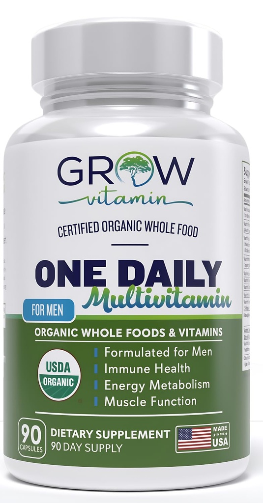 One Daily Multivitamin for Men - with Vitamins & Minerals + Organic Whole Foods, Supplement to Boost Energy, General Health - Non-GMO - 90 Capsules | 3 Month Supply