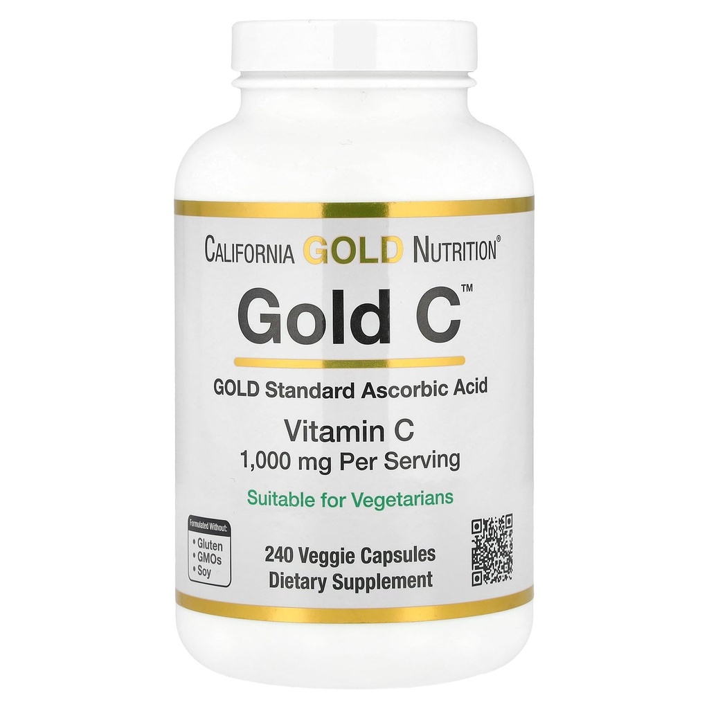 California Gold Nutrition Gold C USP Grade Vitamin C Supplement - Immune Support & Seasonal Wellness - Vegetarian Friendly - Gluten Free, Non-GMO - 1000 mg - 240 Veggie Capsules
