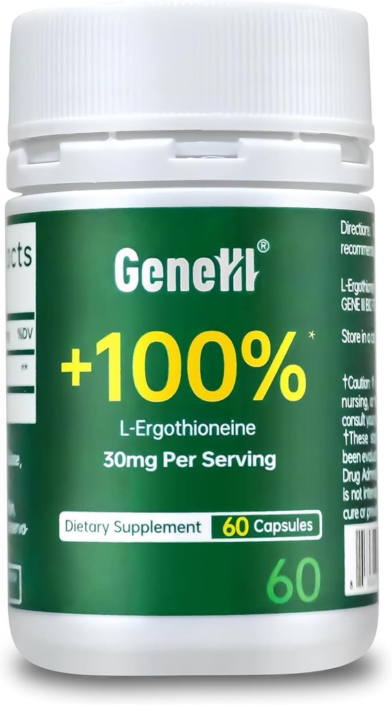 L-Ergothioneine Suplemento, 30mg(EGT)/Serving, 6X Ergothioneine Mushroom Extracto Suplementos Longevidad, Apoyo Inmunitario, Salud del Corazón &amp; Suplemento Cerebro, Pruebas de laboratorio, Hecho en EE.UU., 60 Servimientos