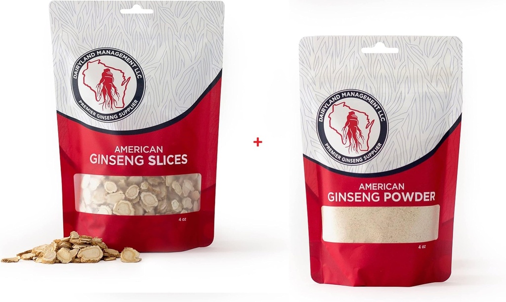 Dairyland American Ginseng Slices and Powder - 4 oz Pack Each of Wisconsin Ginseng – Direct from Farmer to Consumer 西洋参