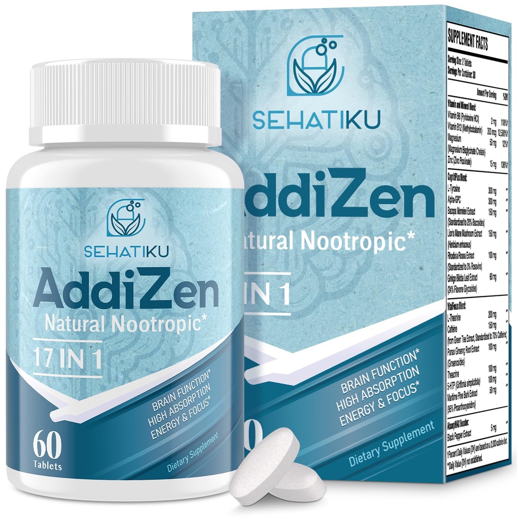 Suplemento cerebral de 17 en-1 para la memoria y el foco ← Natural Nootropics Brain Supplement for Brain Cognition, Energy TEN High Absorption TEN L-Theanine, Phytonutrient Blend and Vitamins B6, B12 TEN 60 Tablets