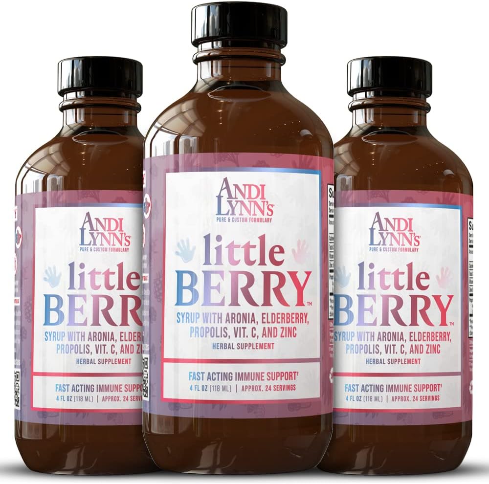 La pequeña baya de Andi Lynn, jarabe de arándano para niños con vitamina C " Zinc, suplemento herbal de apoyo rápido, 4 oz (3-Pack)