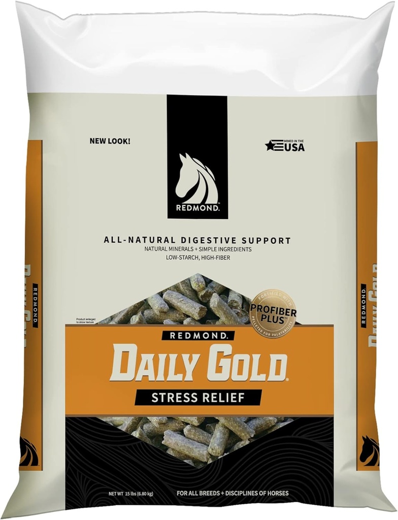 REDMOND Daily Gold Pellets Stress Relief, Natural Healing Clay for Gastric Ulcers in Horses (15 LB)