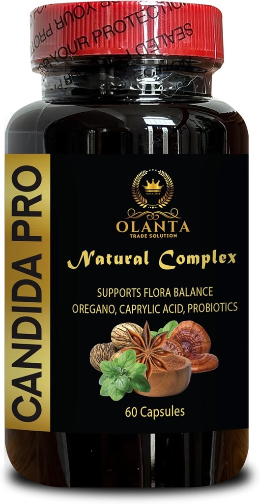 Cápsulas de Candida genéricas, apoya la función inmune, orégano y ácido caprílico, suplemento digestivo para hombres y mujeres - 1 botella