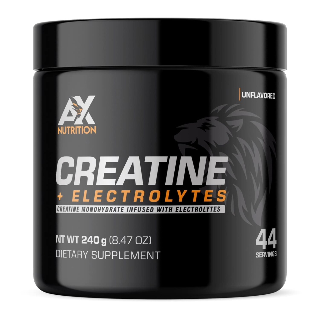 Creatina + Electrolitos 240g tención 100% Pure Creatine Monohydrate Infundido con electrolitos soporte permanente Crecimiento muscular mientras se mantiene hidratado Ø 44 Servimientos