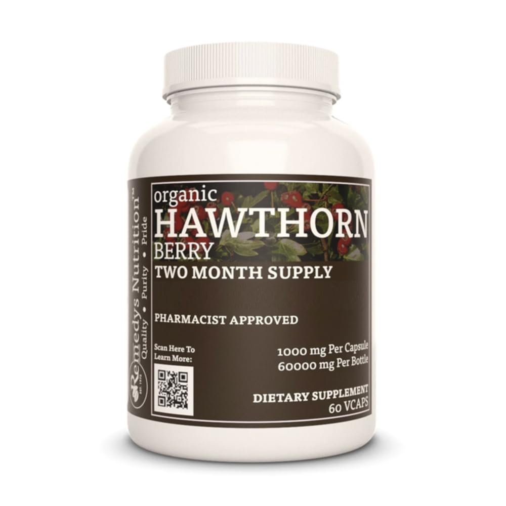 Remedy's nutrition Hawthorn Berry | 1,000 mg, 60 Vegan Capsules Herbal Dietary Supplement | Two Month Supply