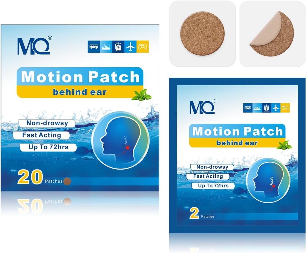 MQ 20ct Motion Sickness Patches, Dark Color, Sea Sickness Patches Non Drowsy & Waterproof, Cruise Ship Travel Essentials, Fast Acting & Long Lasting 72H