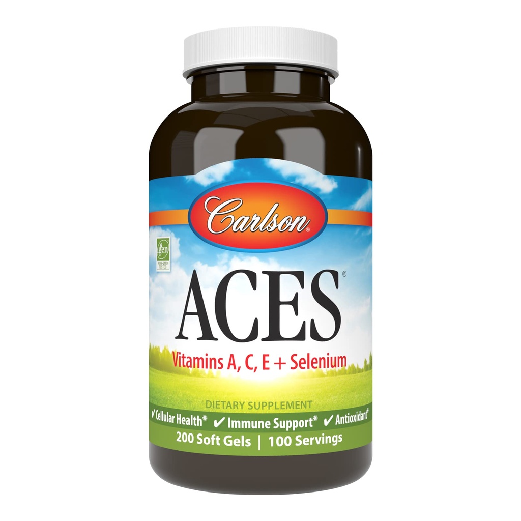 Carlson - ACES, Vitaminas A, C, E + Selenium, Celular Health & Immune Support, Antioxidante, 200 Softgels