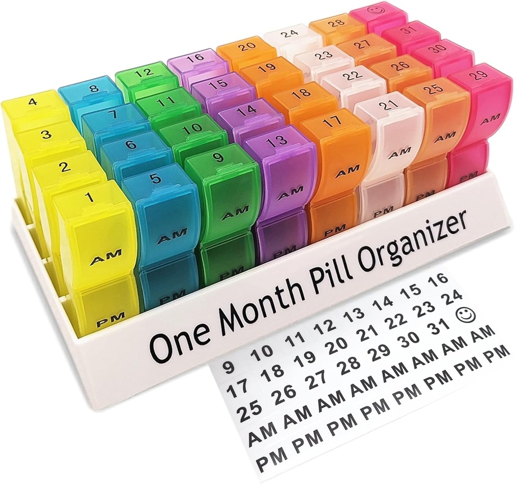 Organizador mensual de píldoras 2 veces al día, 30 días 1 caja de píldoras AM/PM, caja semanal de píldoras para vitaminas, aceite de pescado, suplementos y medicamentos