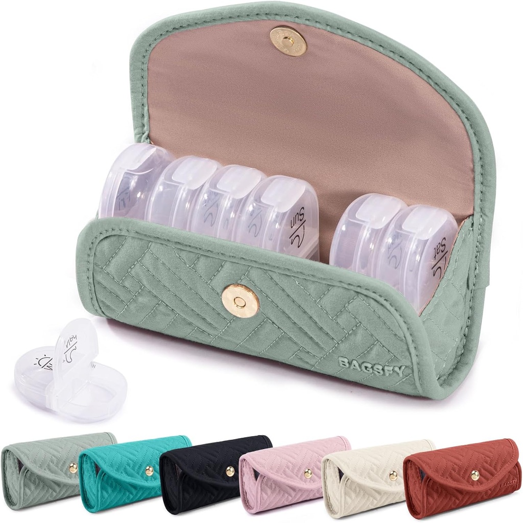 BAGSFY Weekly Pill Organizer 2 Times a Day in a Cute Fabric Pill Case, Medicine Bag, AM PM Pill Box 7 Day, Portable Medication Travel Case for Pills, Vitamins, Fish Oils, Supplements.