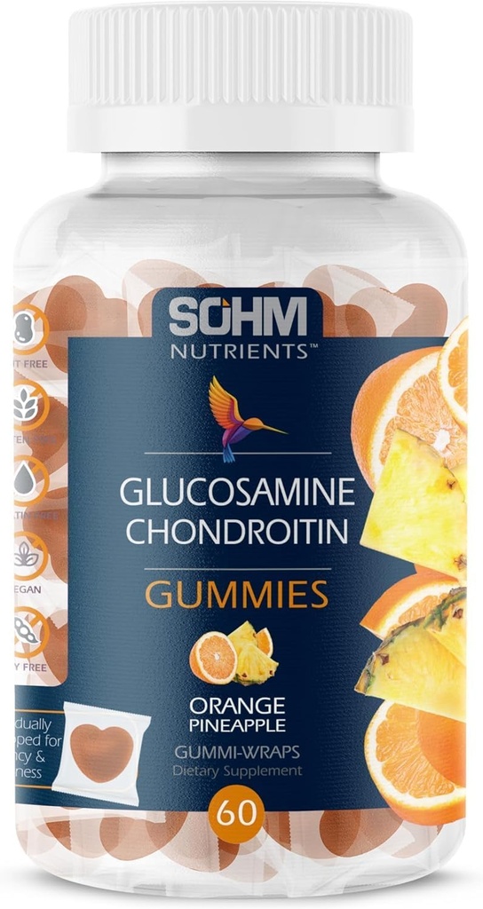 SOHM Glucosamine and Chondrotin Gummies 60 Contar de forma individualizada, soporta articulaciones Salud y Huesos Salud, Glucosamine Chondroitin Gummies for Mens and Women Vegetarian (Pineapple,Orange)