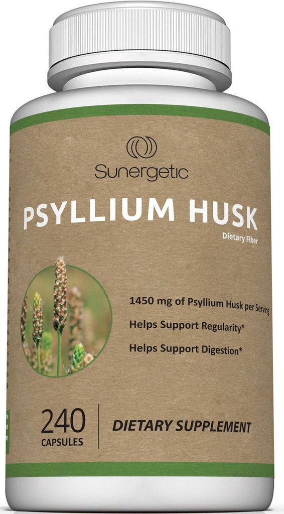 Premium Psyllium Husk Fiber Suplemento 1450mg, 240 cápsulas